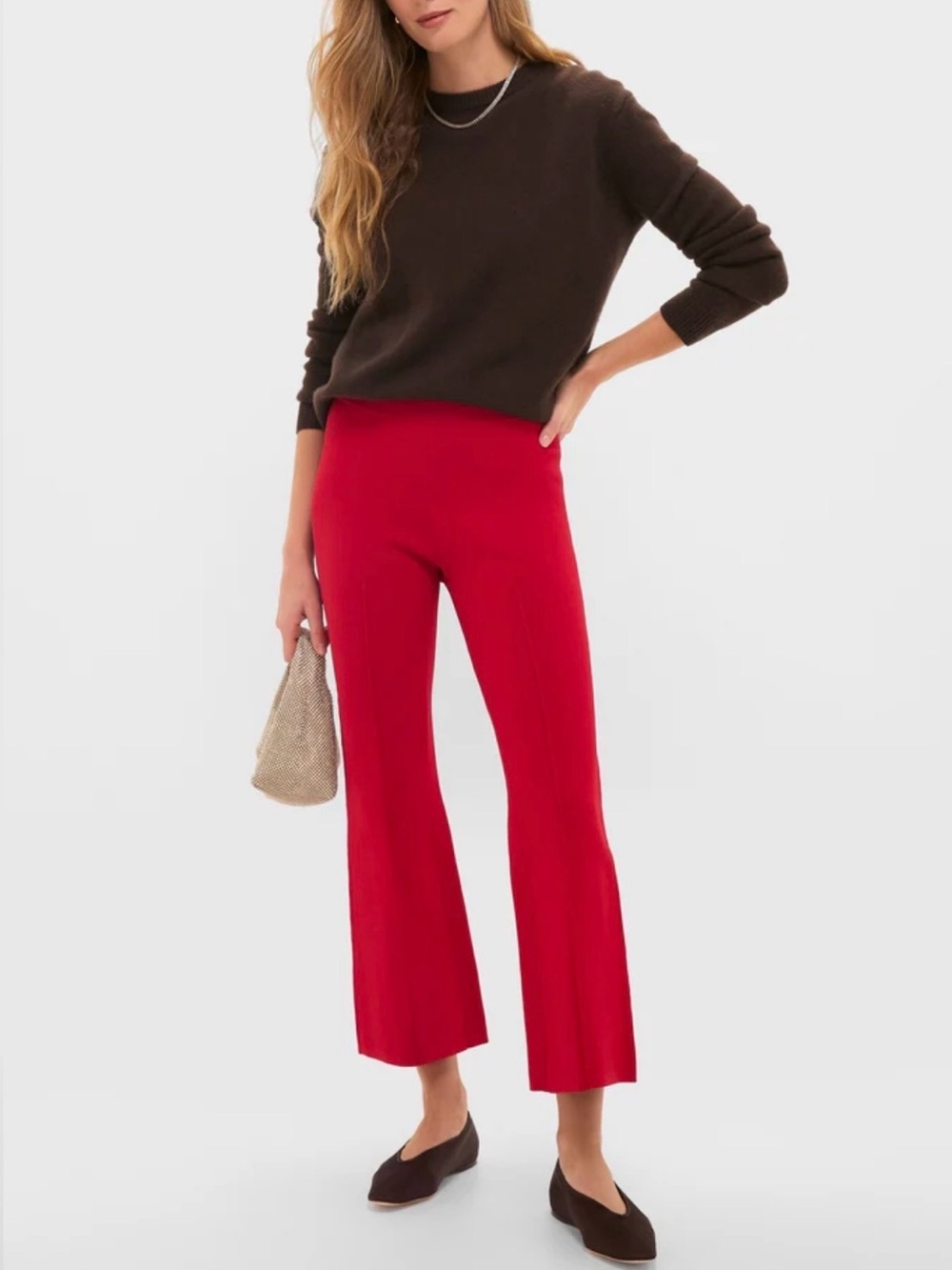 Tuckernuck Rene deep red stretch pull‎ on pant kick flare cropped Large